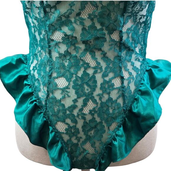 Victorias Secret Vintage Gold Label Floral Sheer Lace Small Green Teddy Lingerie - Picture 4 of 14